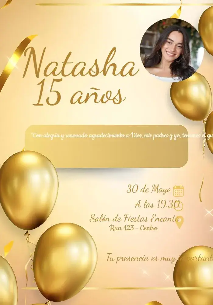 Invitación 15 Años Dorado Con Foto Globos