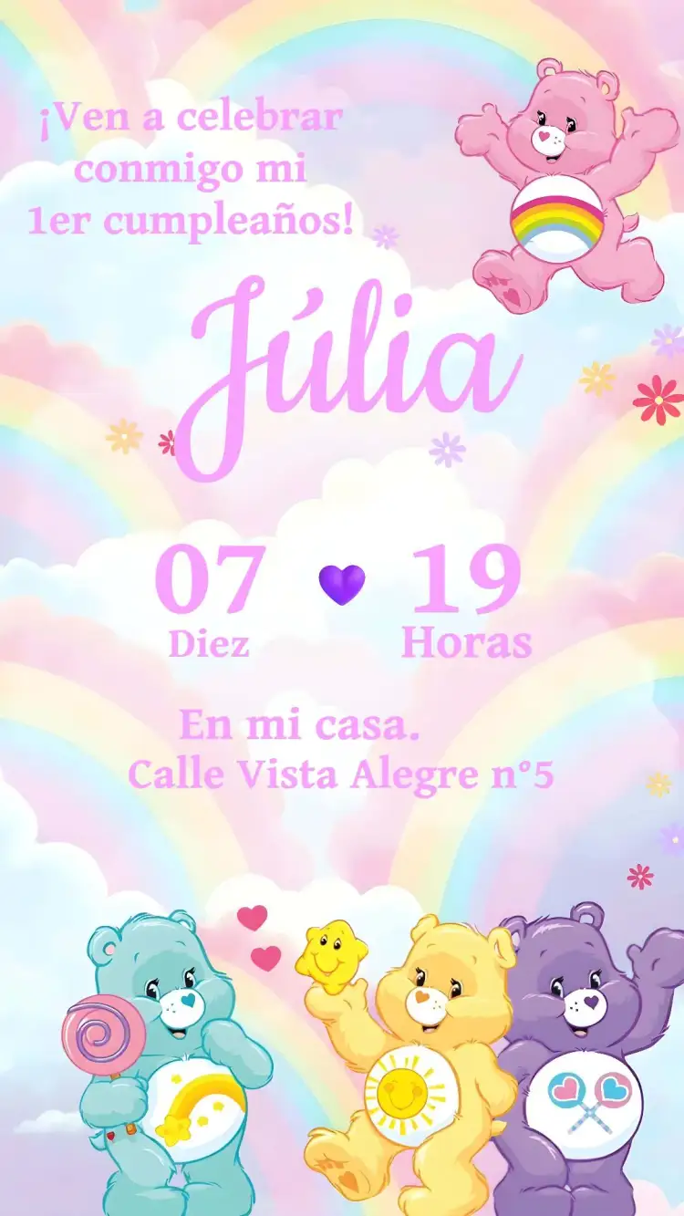 Invitación Ositos Cariñosos Rosa – tema Cumpleaños Infantil rosa, tierno, infantil, colorido, divertido, cariñoso