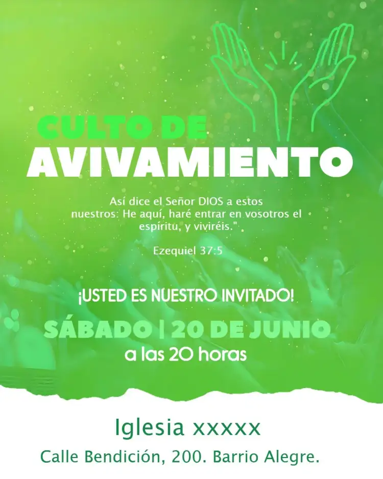 Invitación Arte Para Culto De Avivamiento Iglesia Gospel – tema Bautismo moderno, gospel, colorido, espiritual, vibrante