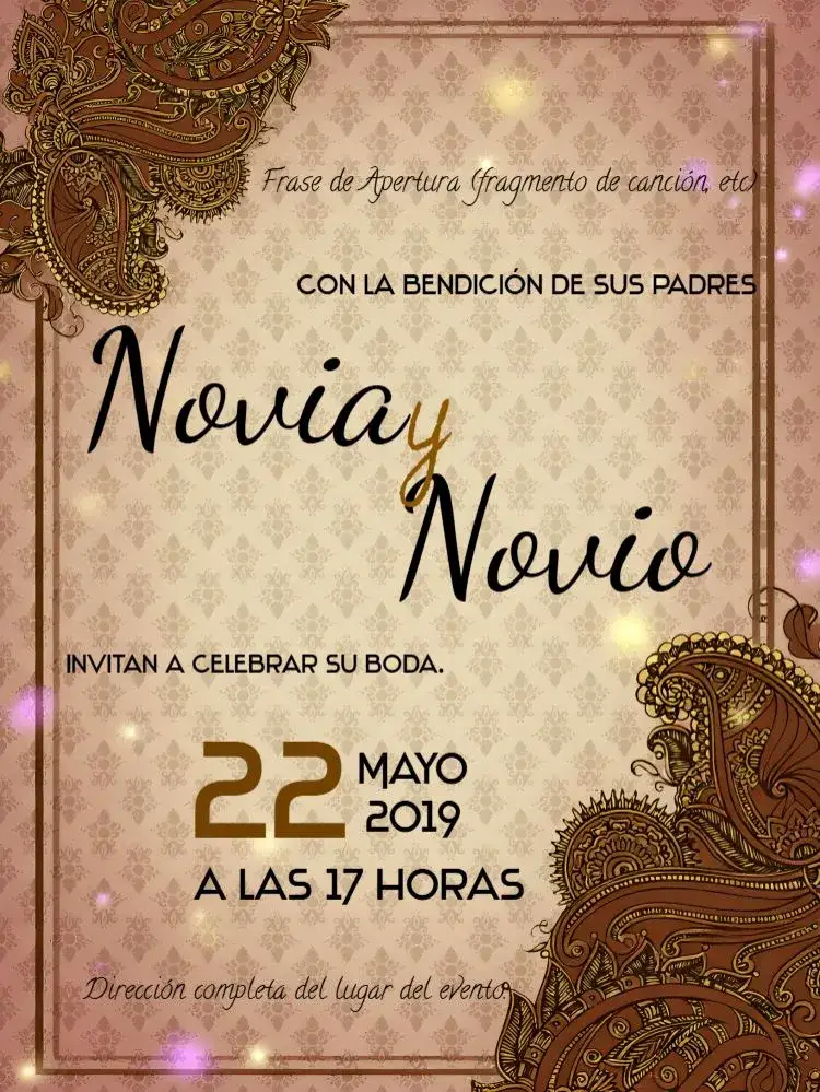 Invitación Boda Tribal Arabescos – tema Boda tribal, árabe, marrón, blanco, rústico