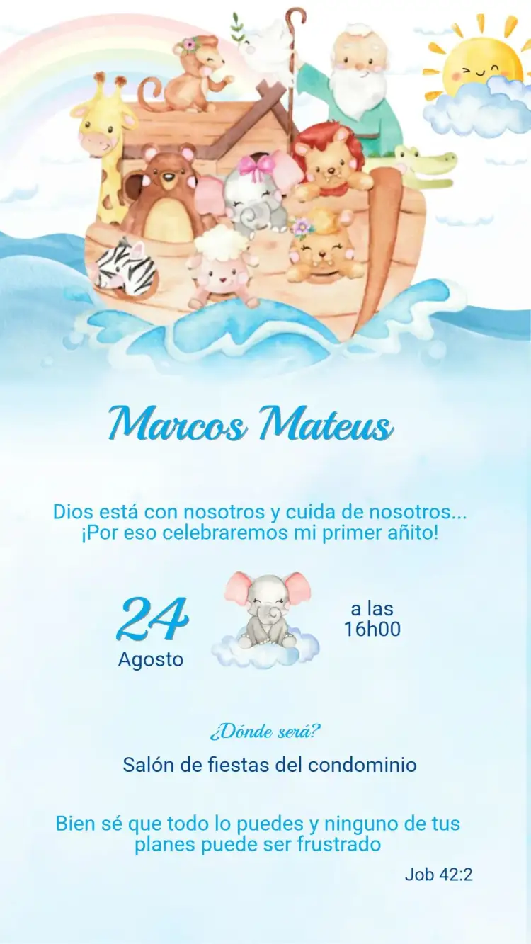 Invitación Invitación Cumpleaños ARCA DE NOÉ – tema Cumpleaños Infantil vibrante, lúdico, colorido, divertido, animales, marítimo