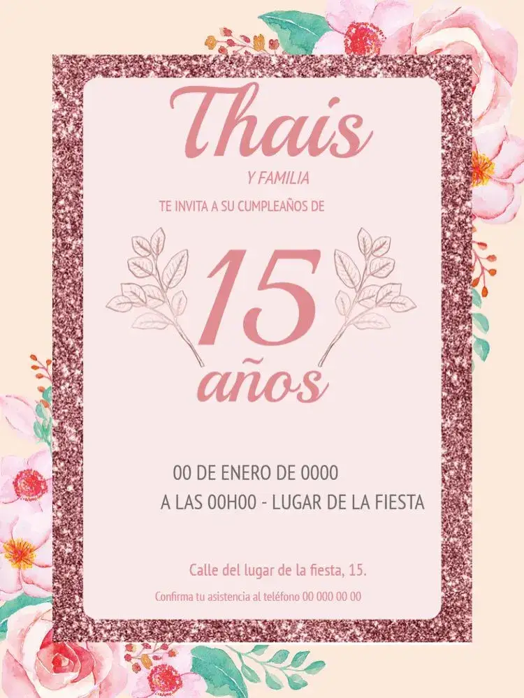 Invitación 15 Años Debutante Delicado – tema 15 años floral, delicado, rosa, primavera, moderno