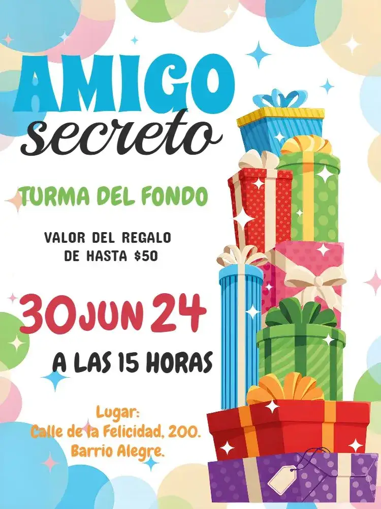 Invitación Para Amigo Secreto Familia – tema Fechas Conmemorativas festivo, navideño, acogedor, colorido, moderno