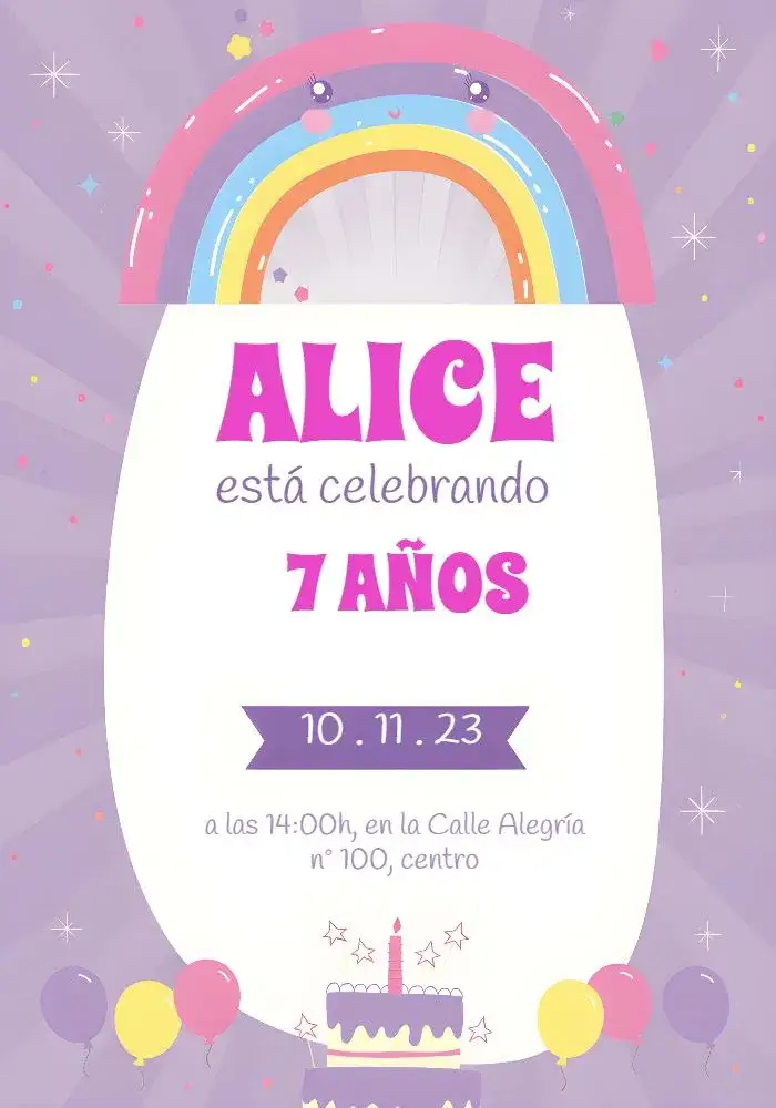 Invitación Arco Iris Arco-íris – tema Más buscados arcoíris, infantil, colorido, mágico, ajedrez, unicornio
