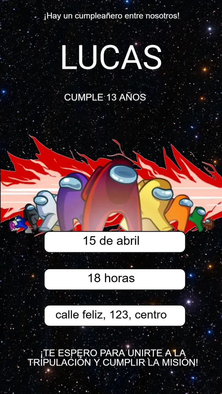 Invitación Invitación Digital Among Us Infantil Para Editar – tema Cumpleaños Infantil colorido, divertido, juegos, infantil, moderno