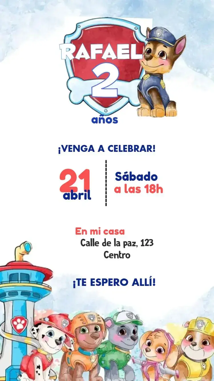 Invitación Patrulla canina acuarela