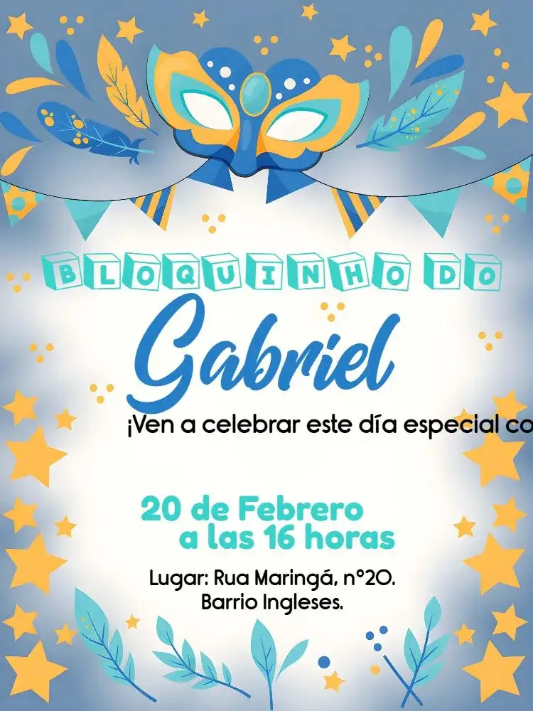 Invitación Bloquinho De Carnaval Fiesta – tema Fechas Conmemorativas colorido, festivo, alegre, moderno, temático, vibrante