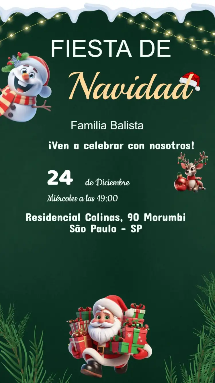 Invitación Invitación Fiesta de Navidad – tema Fechas Conmemorativas rojo y verde, dorado y plateado, minimalista, vintage, navideño, nieve y copos
