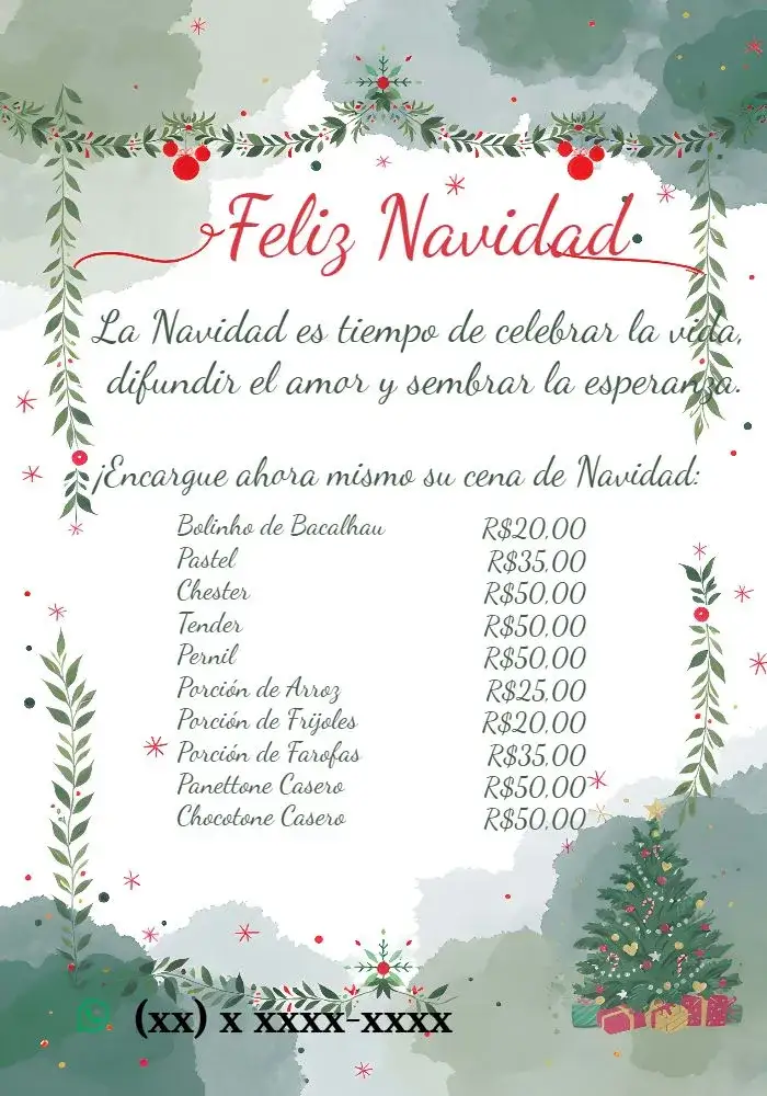 Invitación Menú Especial De Navidad Arte – tema Fechas Conmemorativas dorado, rojo, verde, minimalista, festivo, ilustraciones navideñas