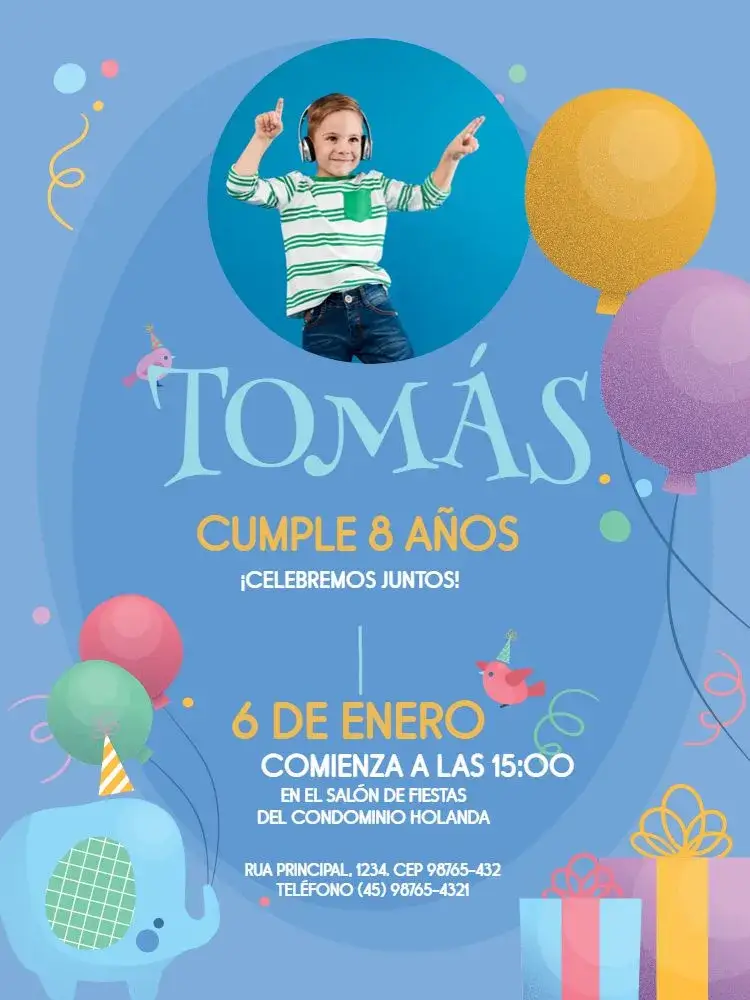 Invitación Infantil Masculino Con Foto Pájaro