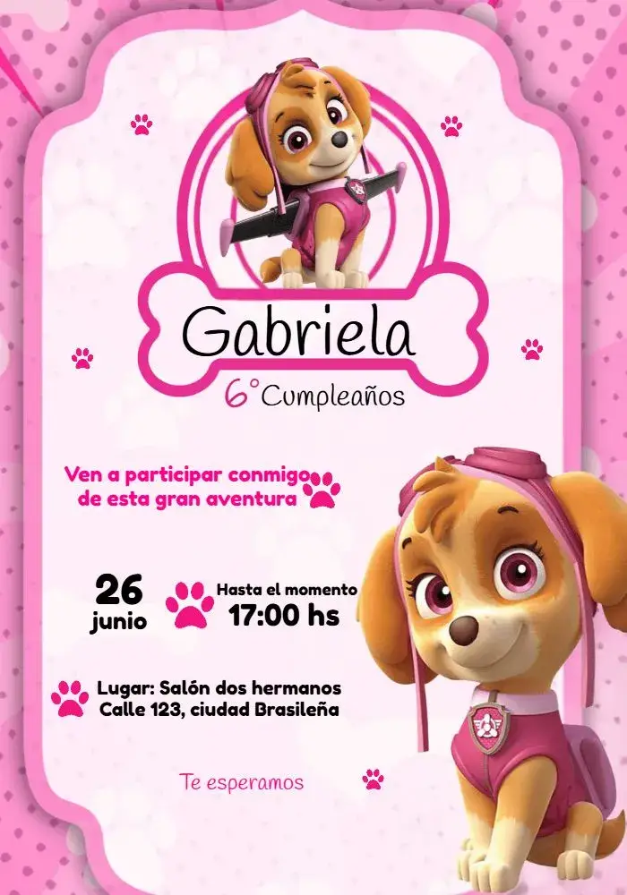 Invitación Skye Patrulla Canina Animación