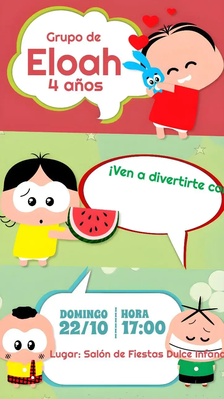 Invitación Fiesta de Turma Da Mônica Toy – tema Cumpleaños Infantil colorido, divertido, lúdico, moderno, infantil