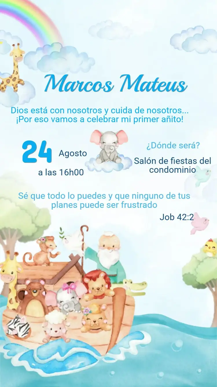 Invitación Invitación Cumpleaños ARCA DE NOÉ editable y personalizable