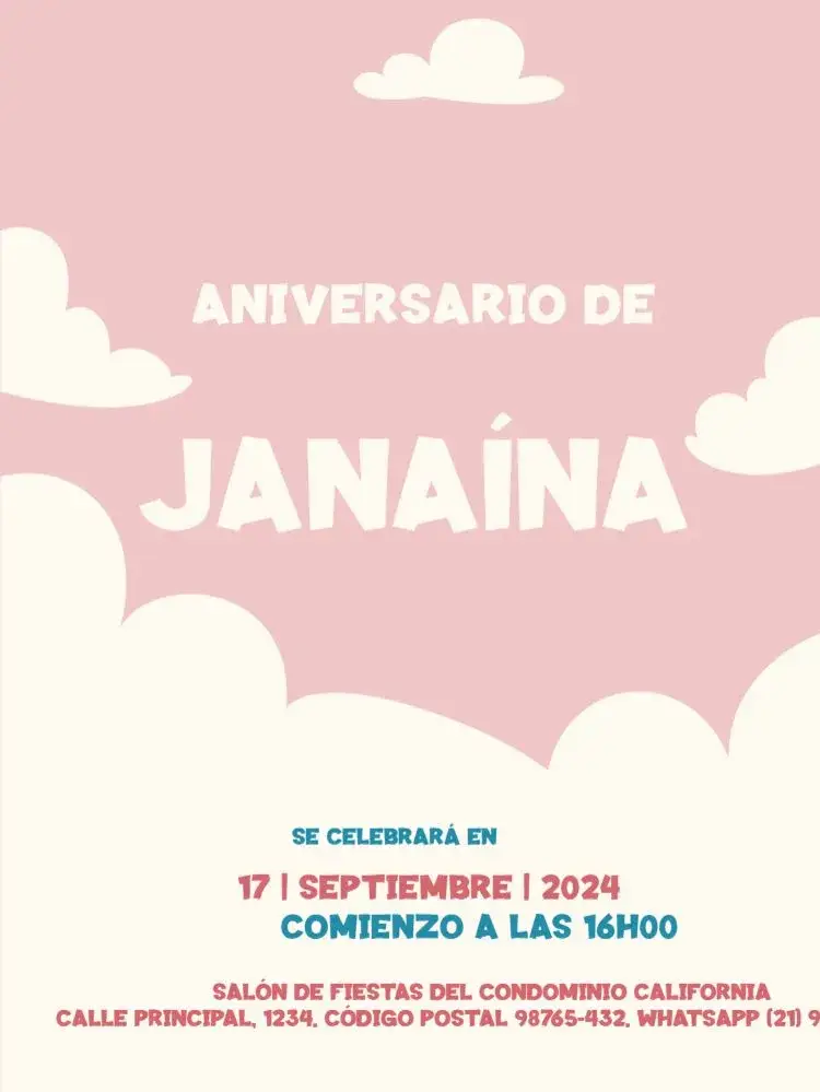 Invitación Rosa Con Nubes Dibujo
