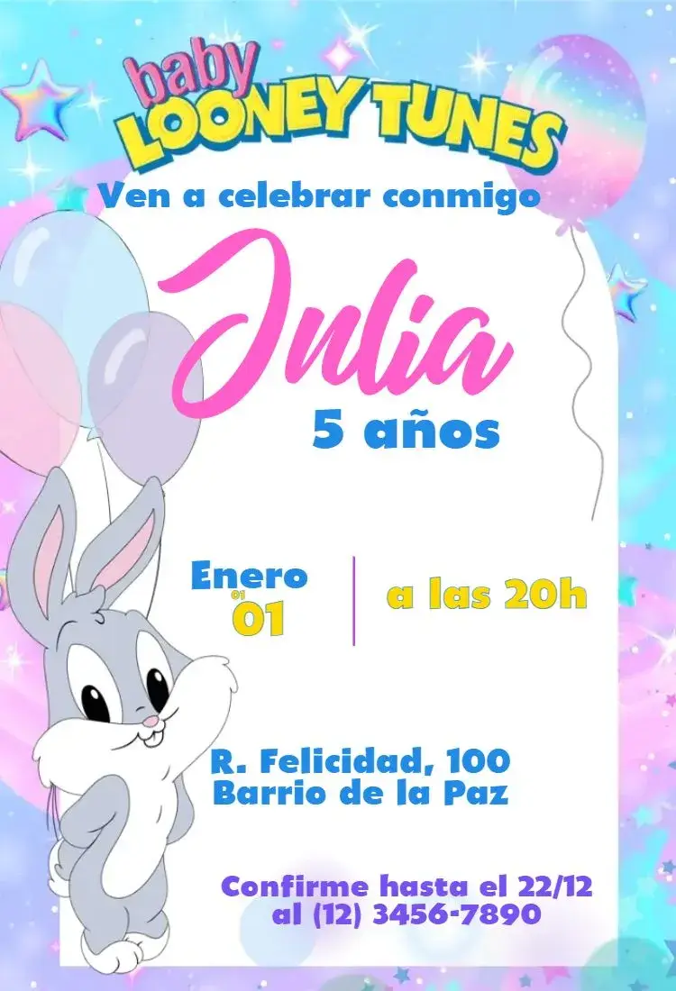 Invitación Looney Tunes Perninha