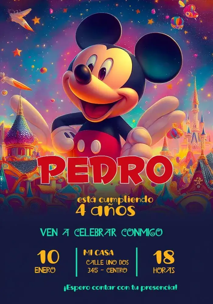 Invitación Mickey Mouse Infantil