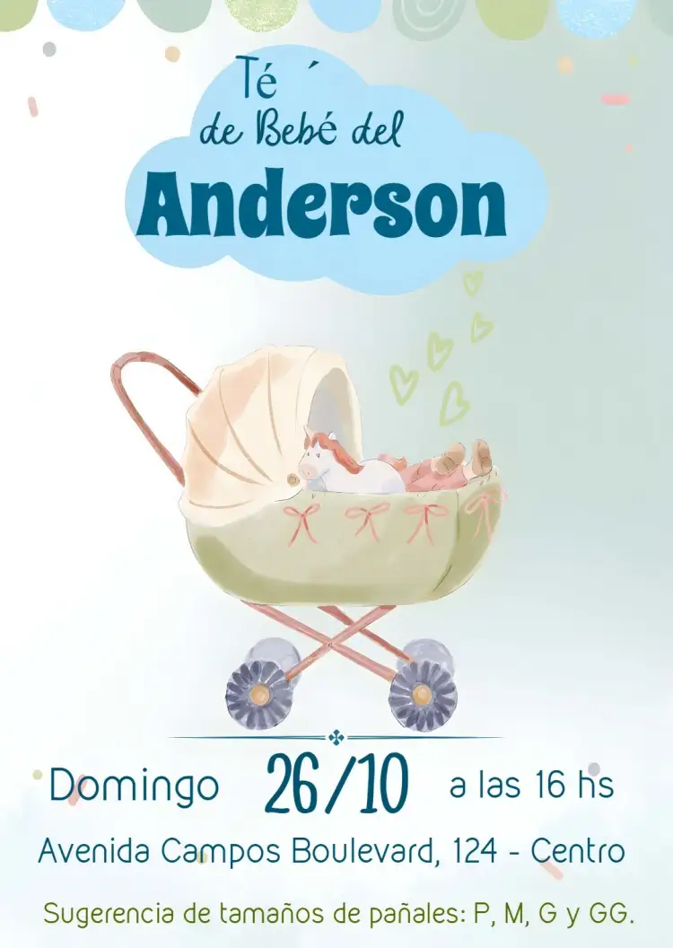 Invitación Baby Shower Acuarela Azul – tema Baby Shower aquarela, azul, verde, infantil, delicado, moderno