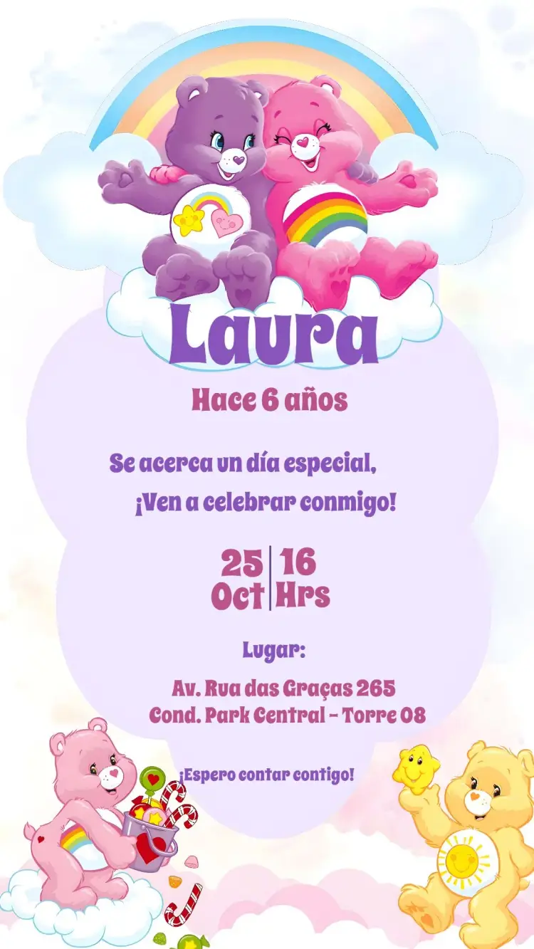 Invitación Ositos Cariñosos Coloridos editable y personalizable