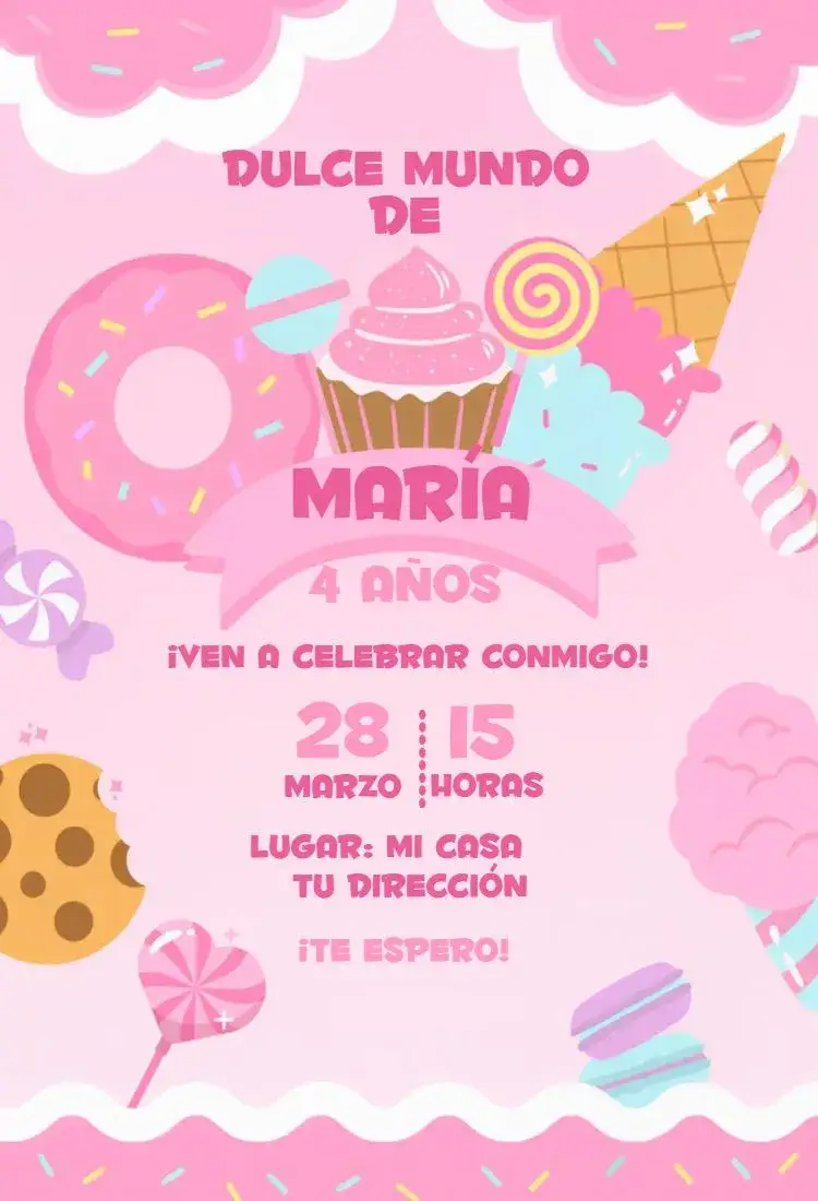 Invitación Pastelería 1 – tema Cumpleaños colorido, divertido, dulce, juguetón, infantil