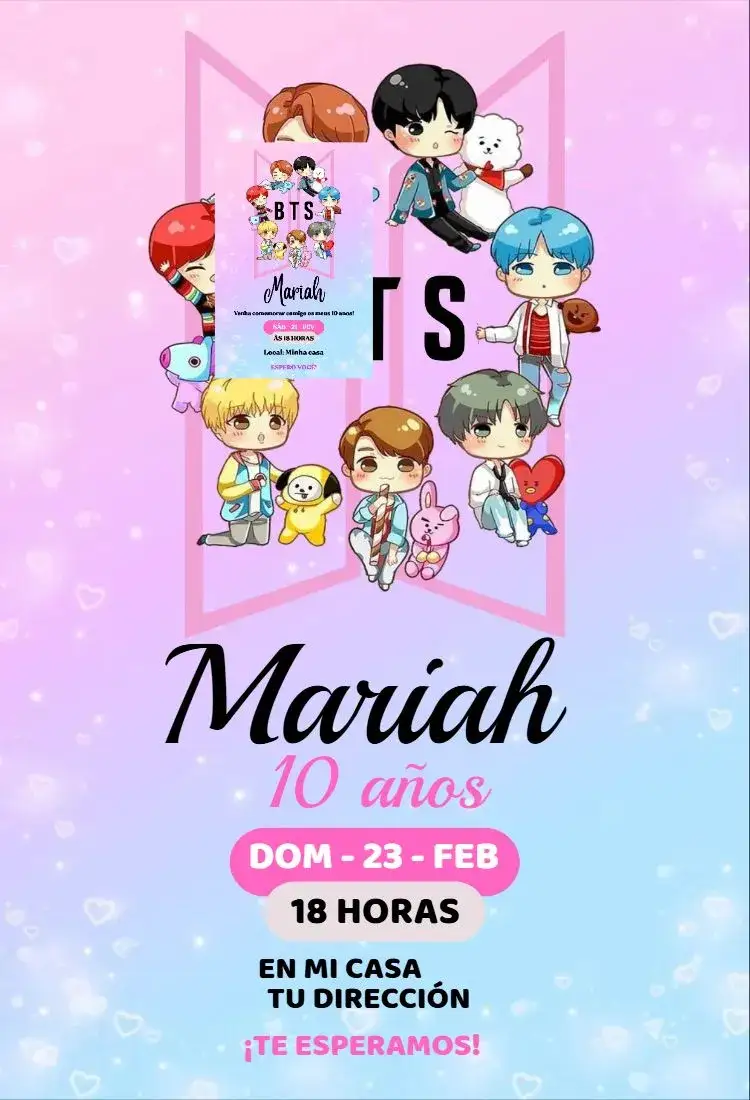 Invitación Bts 1 – tema Cumpleaños colorido, moderno, divertido, K-pop, jovial, festivo