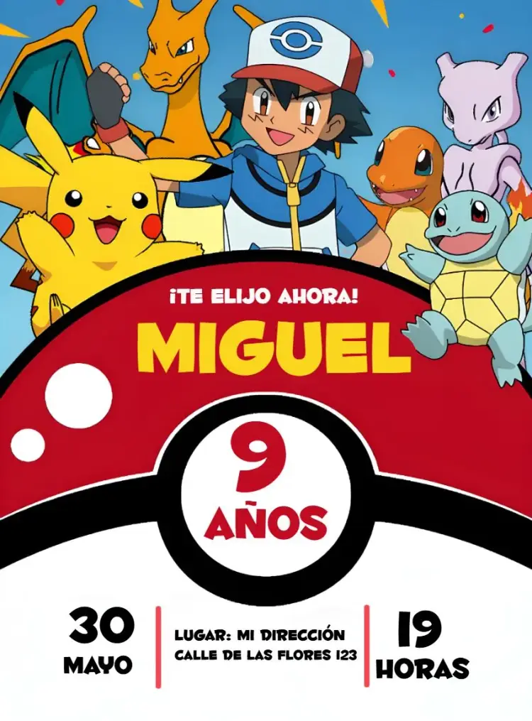 Invitación Pokemon Blanco editable y personalizable