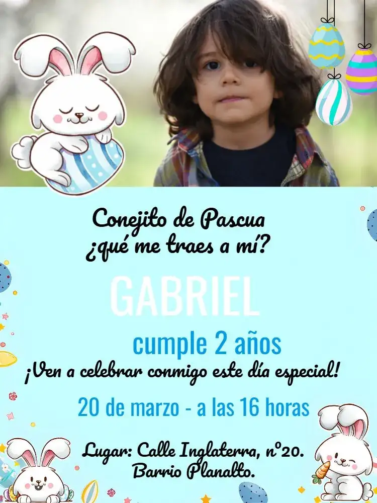 Invitación Pascua Con Foto Conejito – tema Fechas Conmemorativas colorido, divertido, infantil, temático, pascua, alegre