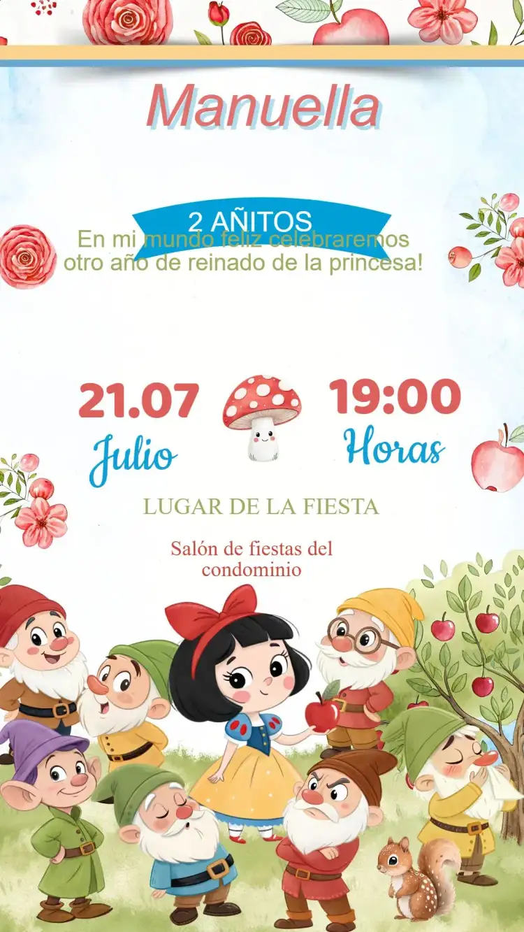 Invitación Cumpleaños Blancanieves