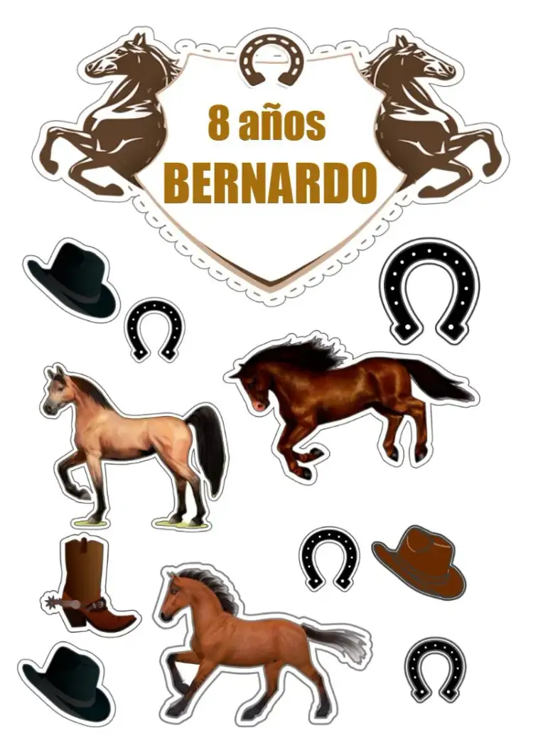 Invitación Topo De Pastel Rodeo Caballos Imprimir – tema Topper de torta país, rústico, vibrante, animales, naturaleza, sertanejo