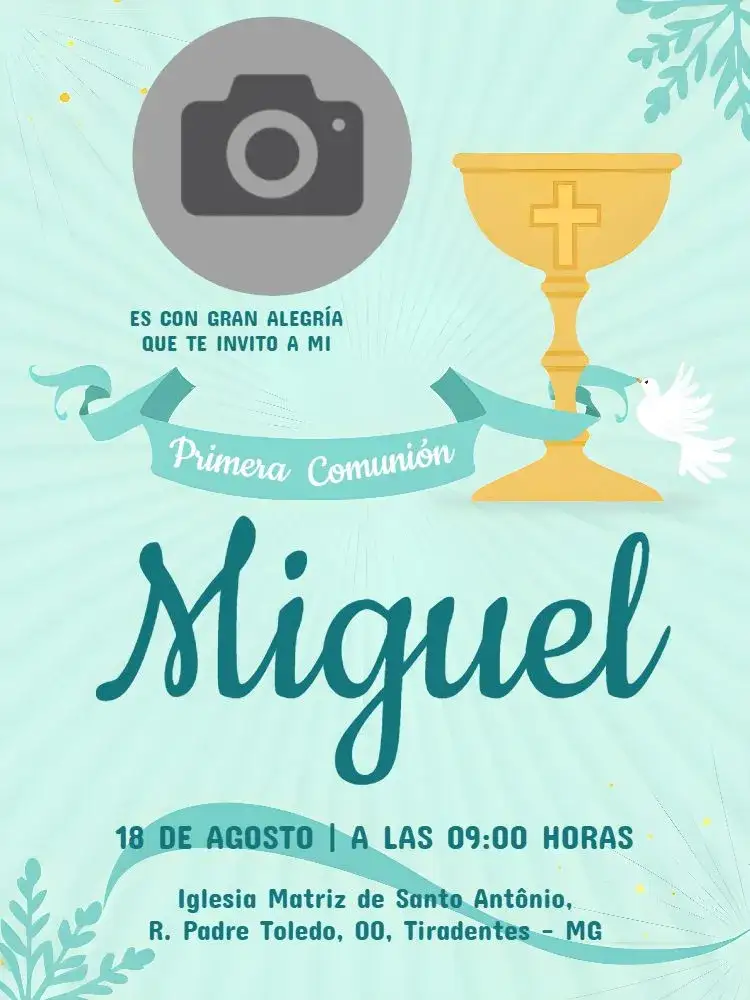 Invitación Primera Comunión Con Foto Azul – tema Primera Comunión azul, religioso, moderno, delicado, infantil