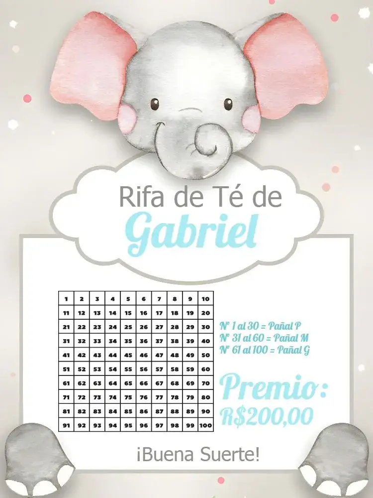 Invitación Chá Rifa Elefantito Safari