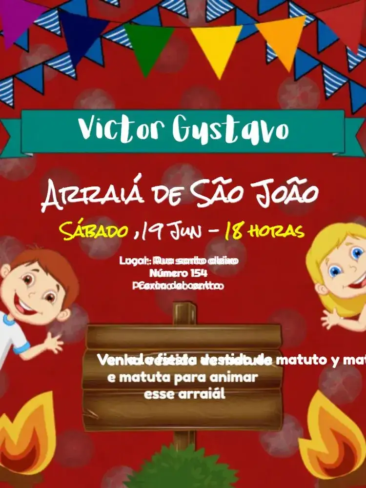 Invitación Arraiá Fiesta Junina Marrón – tema Fechas Conmemorativas junino, rústico, vintage, colorido, boho