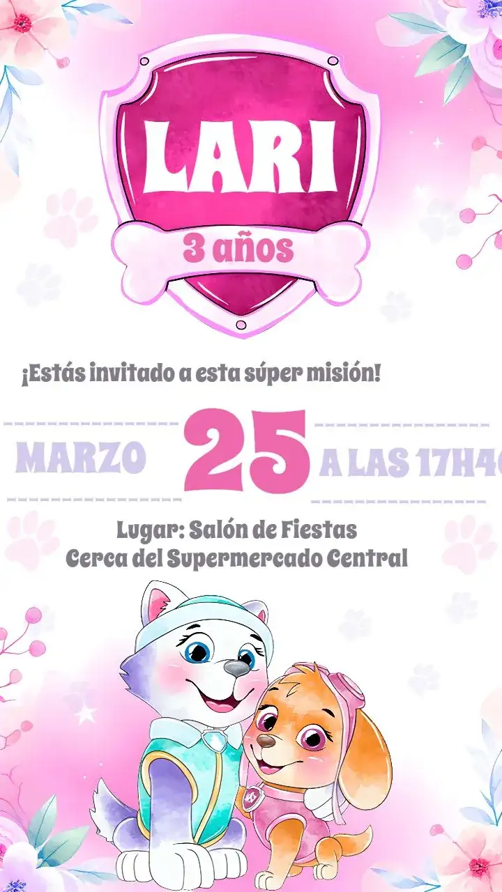 Invitación Skye Y Everest Patrulla Canina Flor – tema Más buscados floral, colorido, divertido, infantil, temático