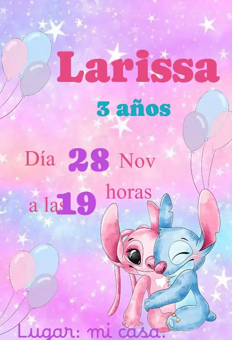Invitación Invitación Angel y Stitch – tema Cumpleaños Infantil colorido, divertido, temático, infantil, animado