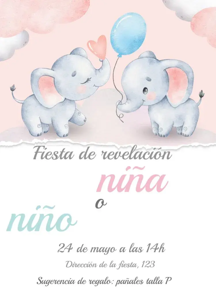 Invitación Baby Shower de Elefantito y Globo Azul