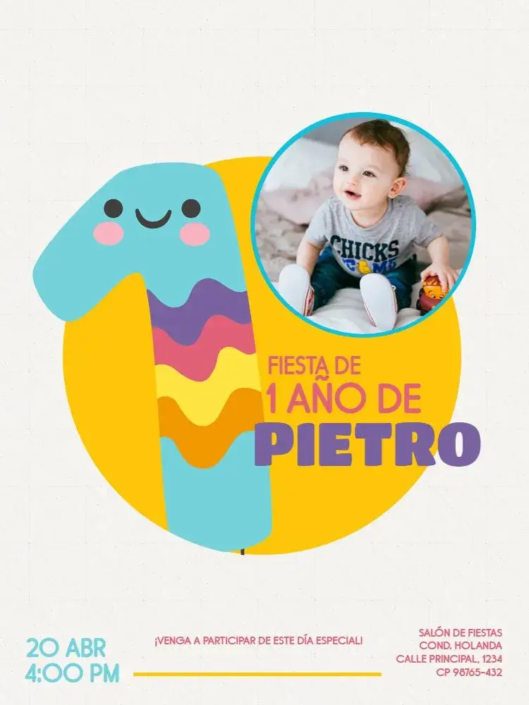 Invitación Primer Año Niño Minimalista Lúdico