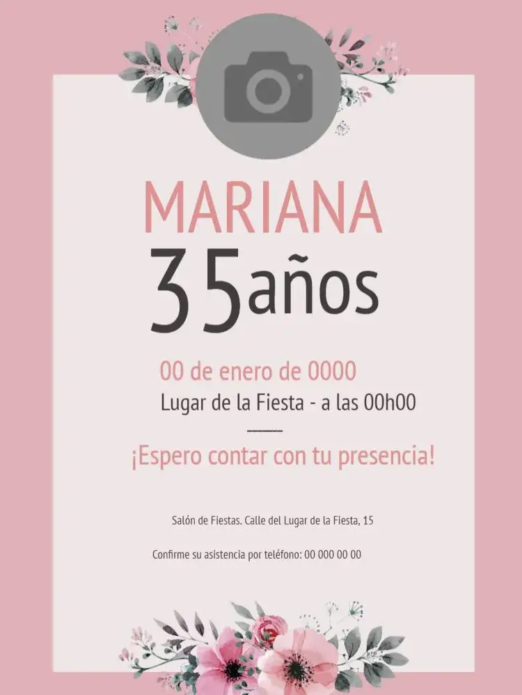 Invitación 35 Años Con Foto Debutante – tema 15 años moderno, elegante, rosa, blanco, negro
