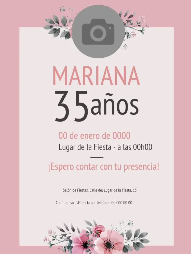 Invitación 35 Años Con Foto Debutante