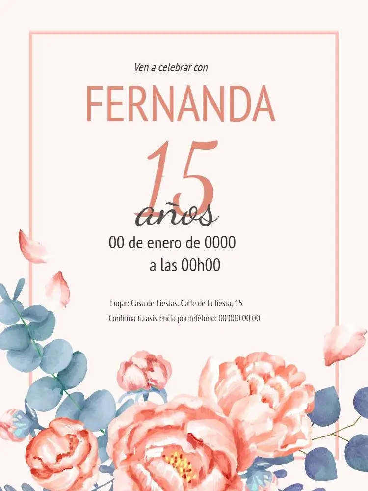 Invitación 15 Años Delicado – tema Cumpleaños floral, delicado, rosa, romántico, moderno