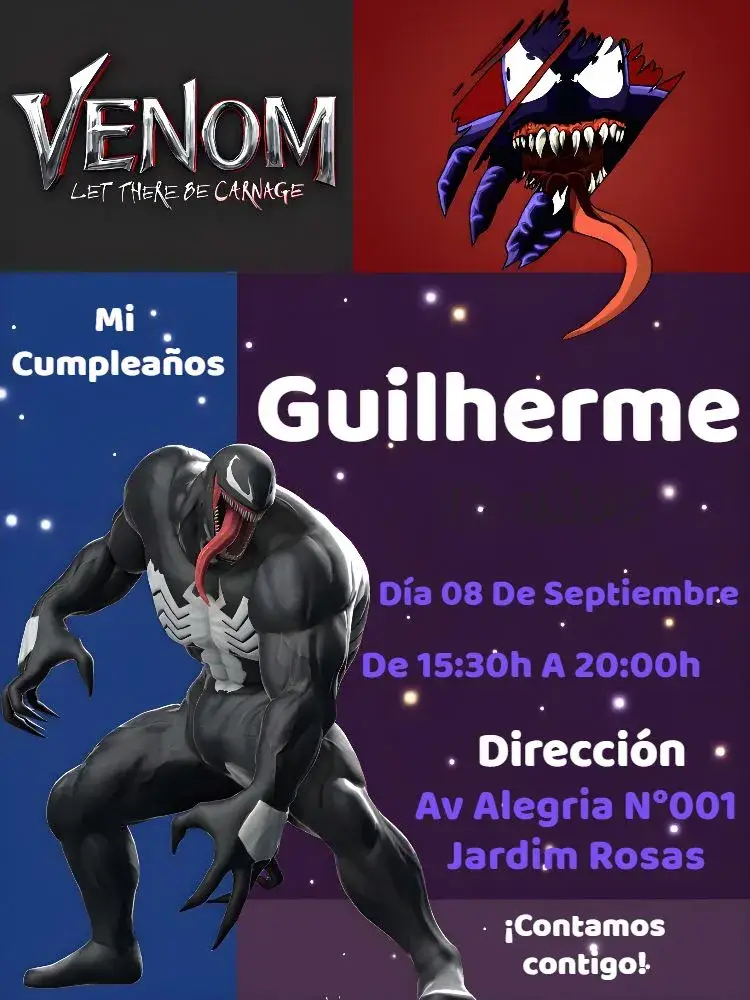 Invitación Venom Blanco editable y personalizable