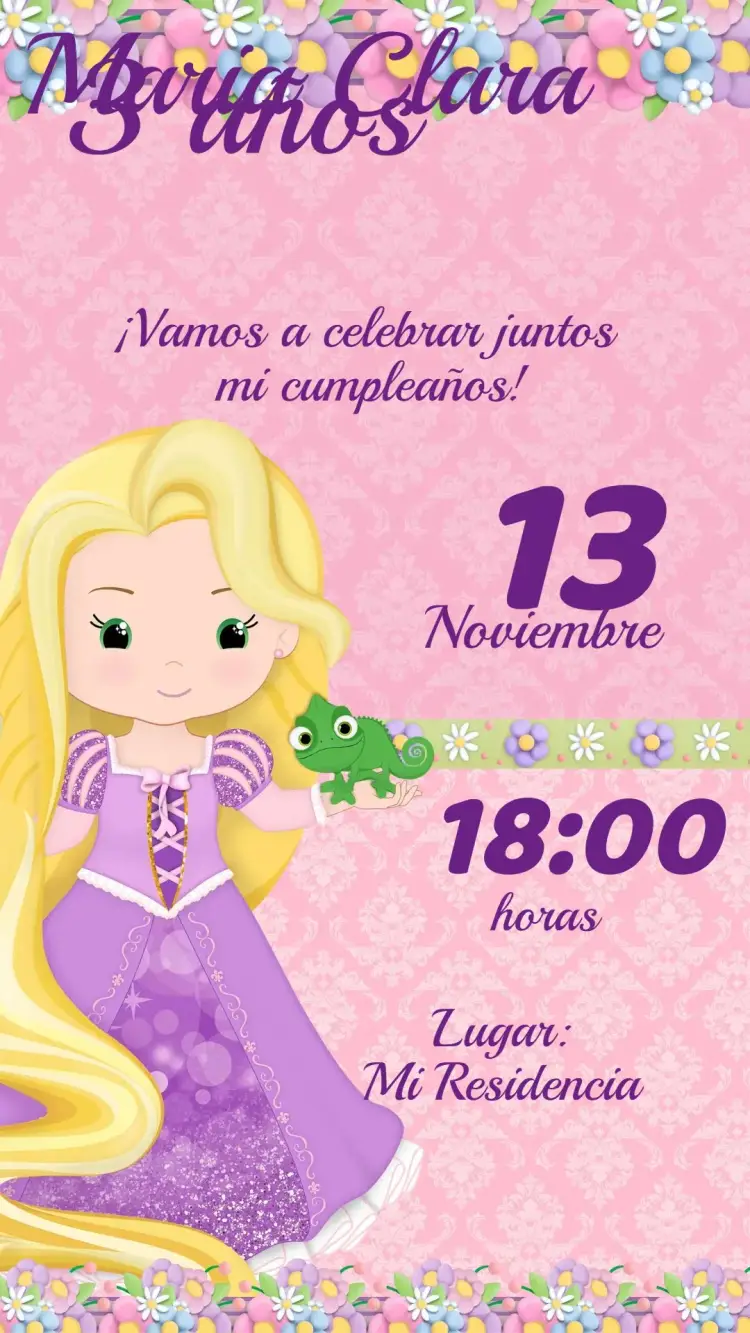 Invitación Infantil Enredados Editable - Fiesta de Rapunzel
