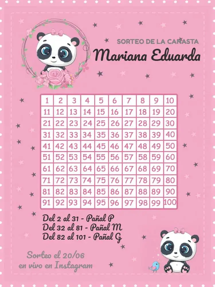Invitación Té Rifa Pandita Gris – tema Té Rifa adorable, minimalista, moderno, gris y rosa, lúdico, divertido