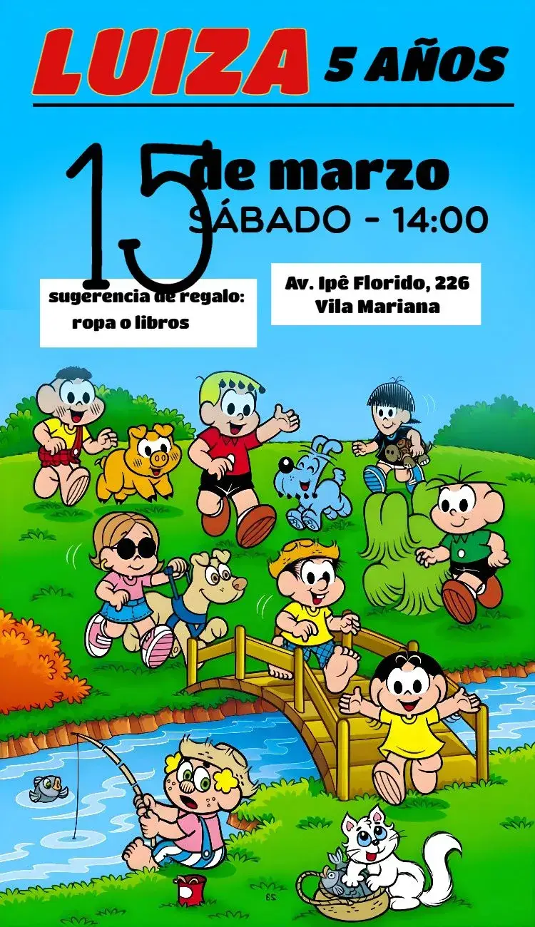 Invitación Turma De La Mónica Cómic editable y personalizable
