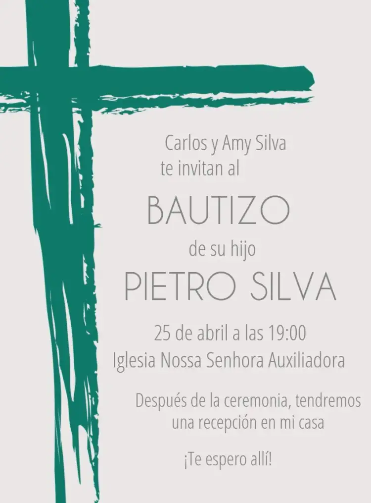 Invitación Bautizo Verde Bautismo – tema Bautismo verde suave, blanco elegante, moderno, delicado, minimalista, natural
