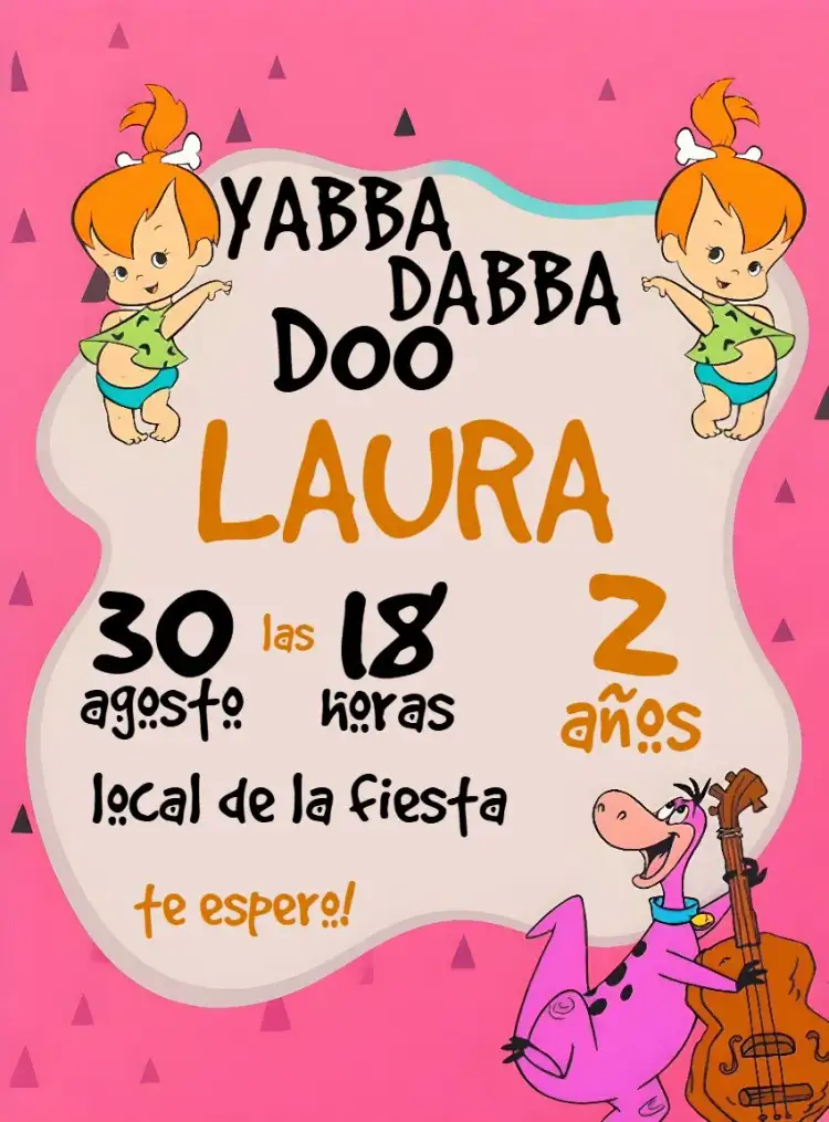 Invitación Pedrita Dabba – tema Cumpleaños Infantil vibrante, prehistórico, colorido, divertido, temático, lúdico