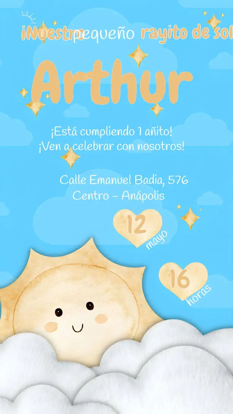 Invitación Rayo De Sol Sunshine – tema Primera Comunión azul, luz del sol, infantil, alegre, moderno, simplicidad