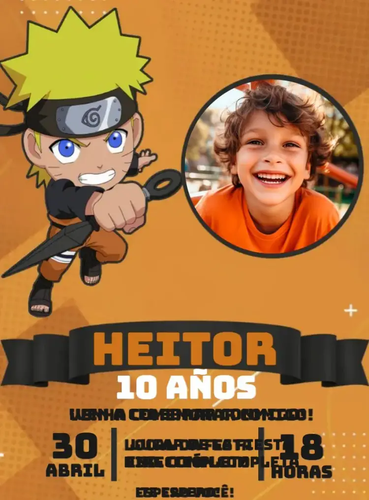 Invitación Naruto Chibi Con Foto Niño editable y personalizable