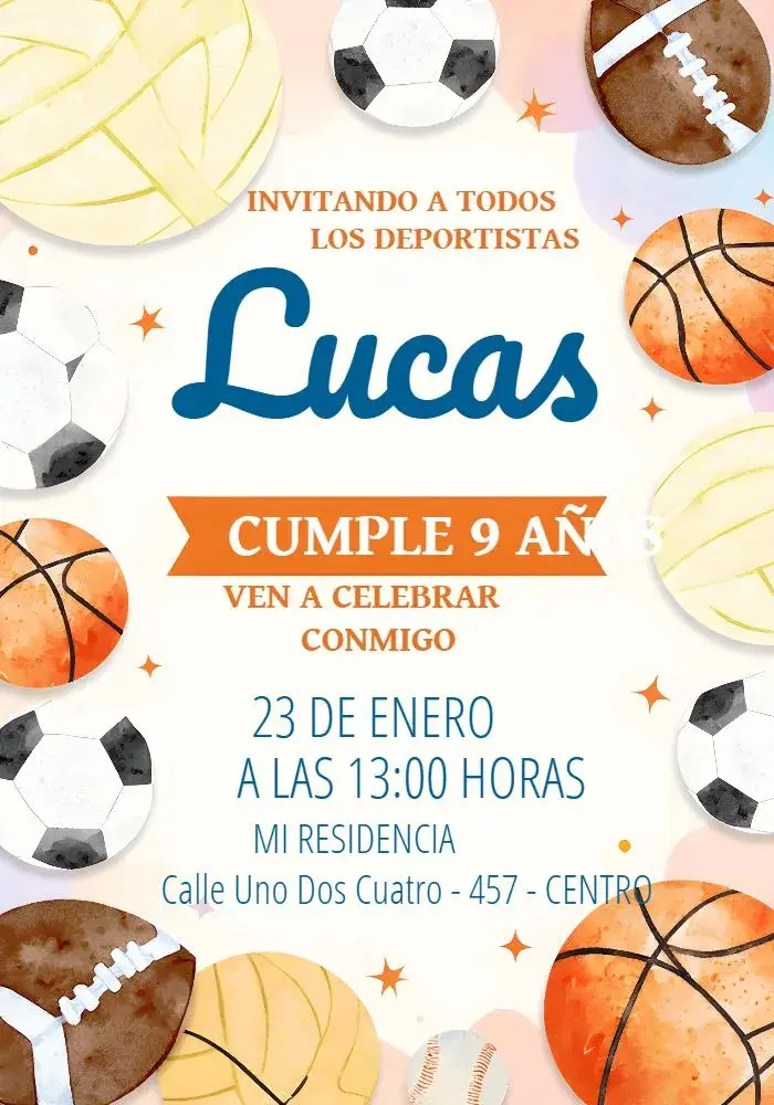 Invitación Deportes Bolas editable y personalizable
