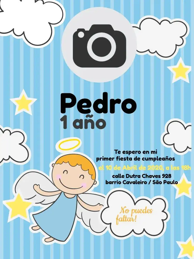 Invitación Angelito Niño Bebé – tema Baby Shower azul, nube, estrella, infantil, lindo, moderno