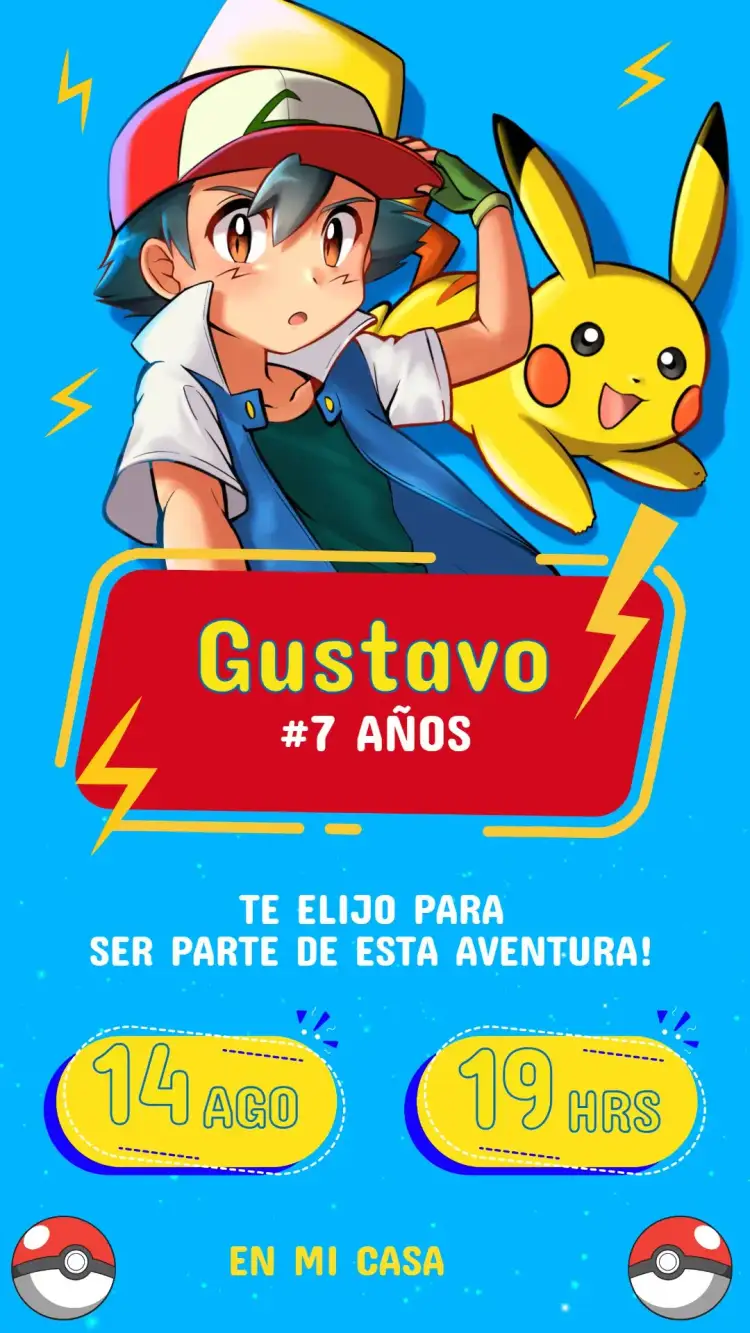 Invitación Invitación Cumpleaños Pikachu Pokémon – tema Cumpleaños Infantil colorido, divertido, jovial, temático, infantil, aventura