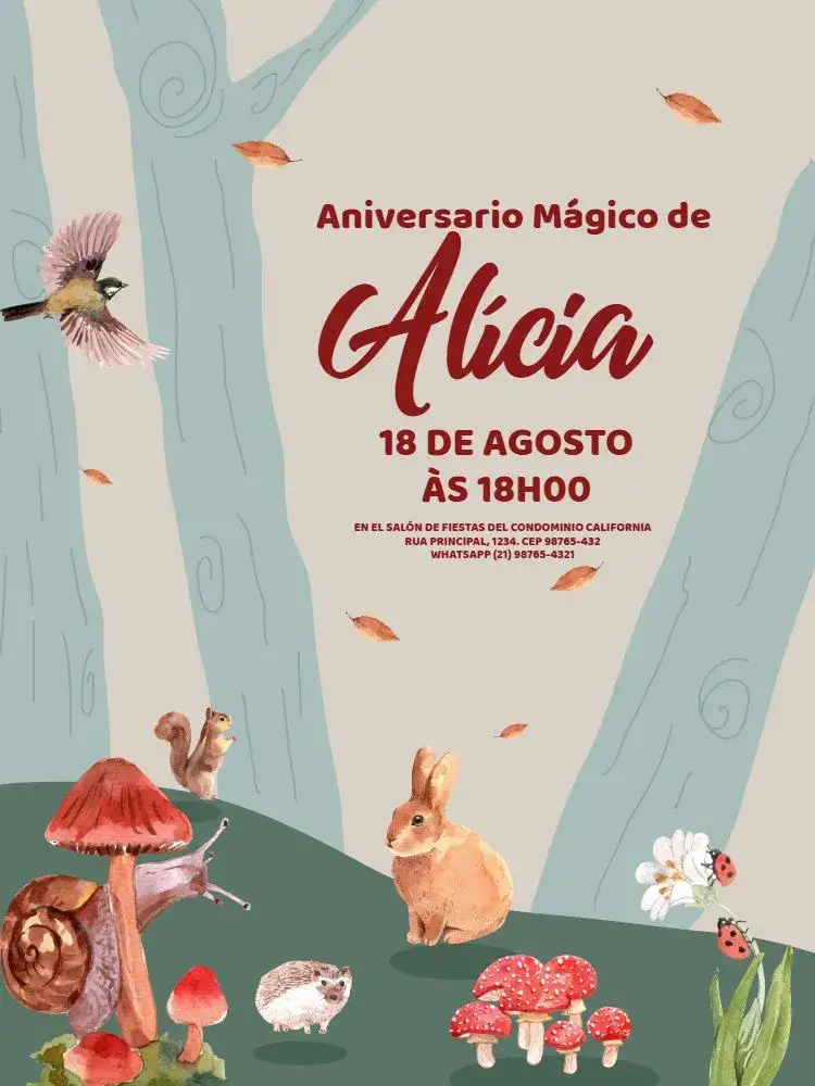 Invitación Bosque Encantado Animales Niño – tema Cumpleaños Infantil colorido, lúdico, naturaleza, animales, mágico